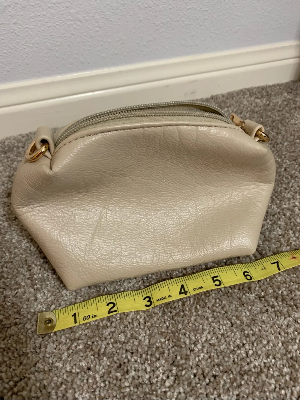 Anthropologie Vegan Faux Leather Cosmetic Makeup Bag Zip Pouch Cream Beige